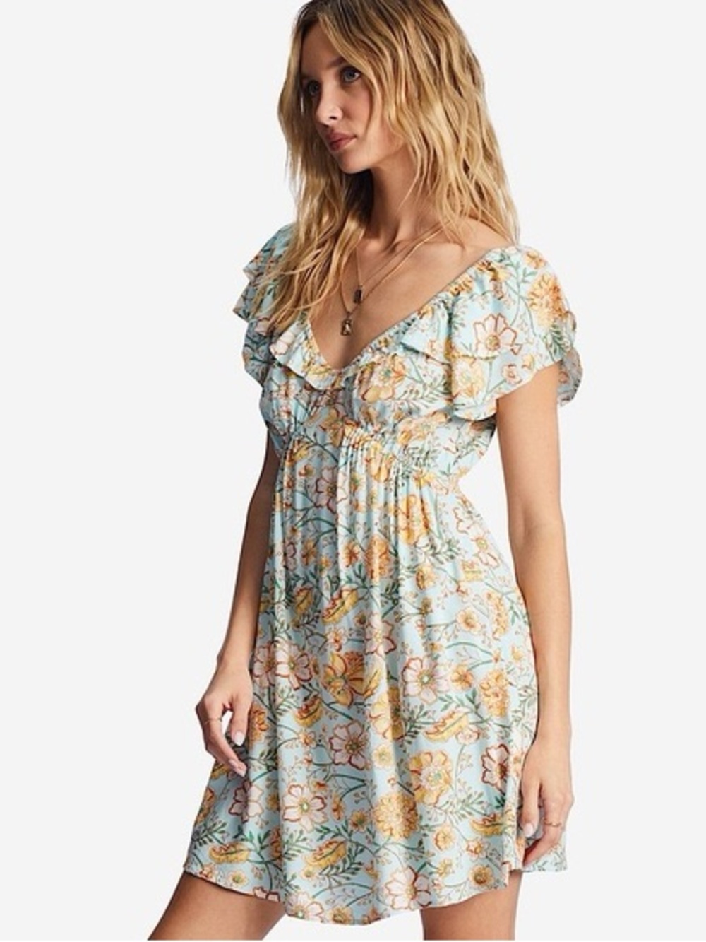 Billabong Light Blue Floral Ruffle Summer Dress